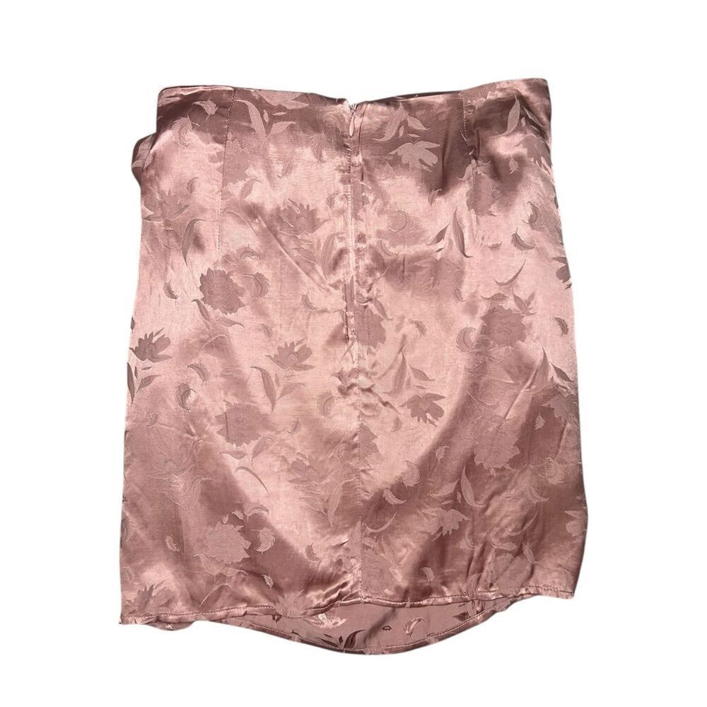 Lulu’s Women’s 6 Wrap Mini Skirt Pink Rose Gold Floral Satin Tie NEW - Picture 4 of 6